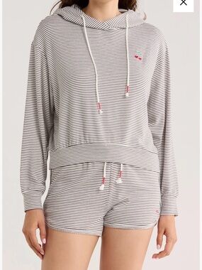 PJ Salvage Life is Sweet Gray and White Striped Hoodie & Shorts Pajama Set